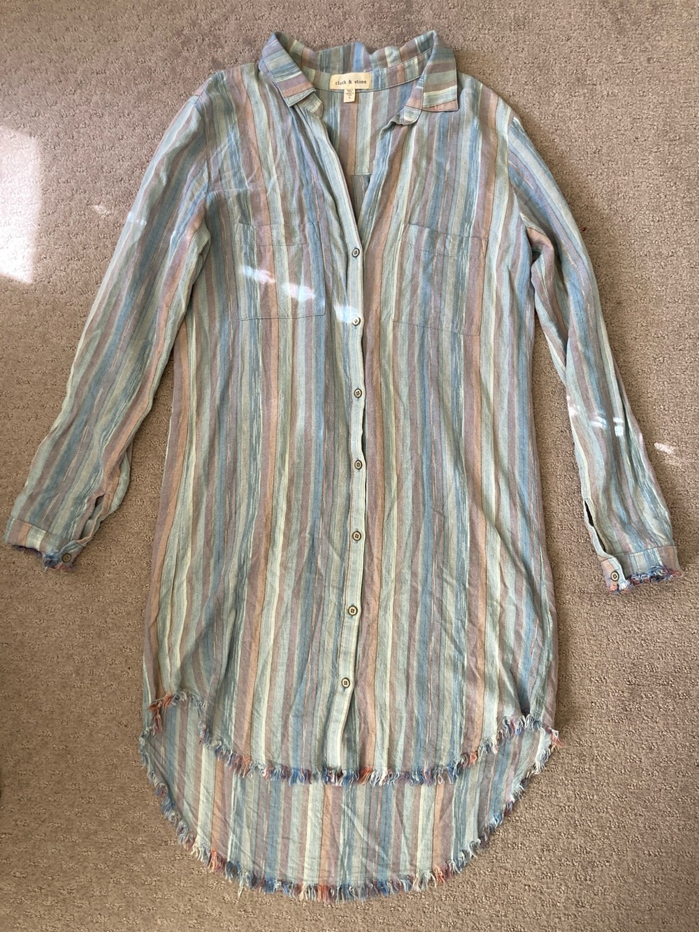 Cloth & Stone pastel stripe linen-blend shirt dress, Small.